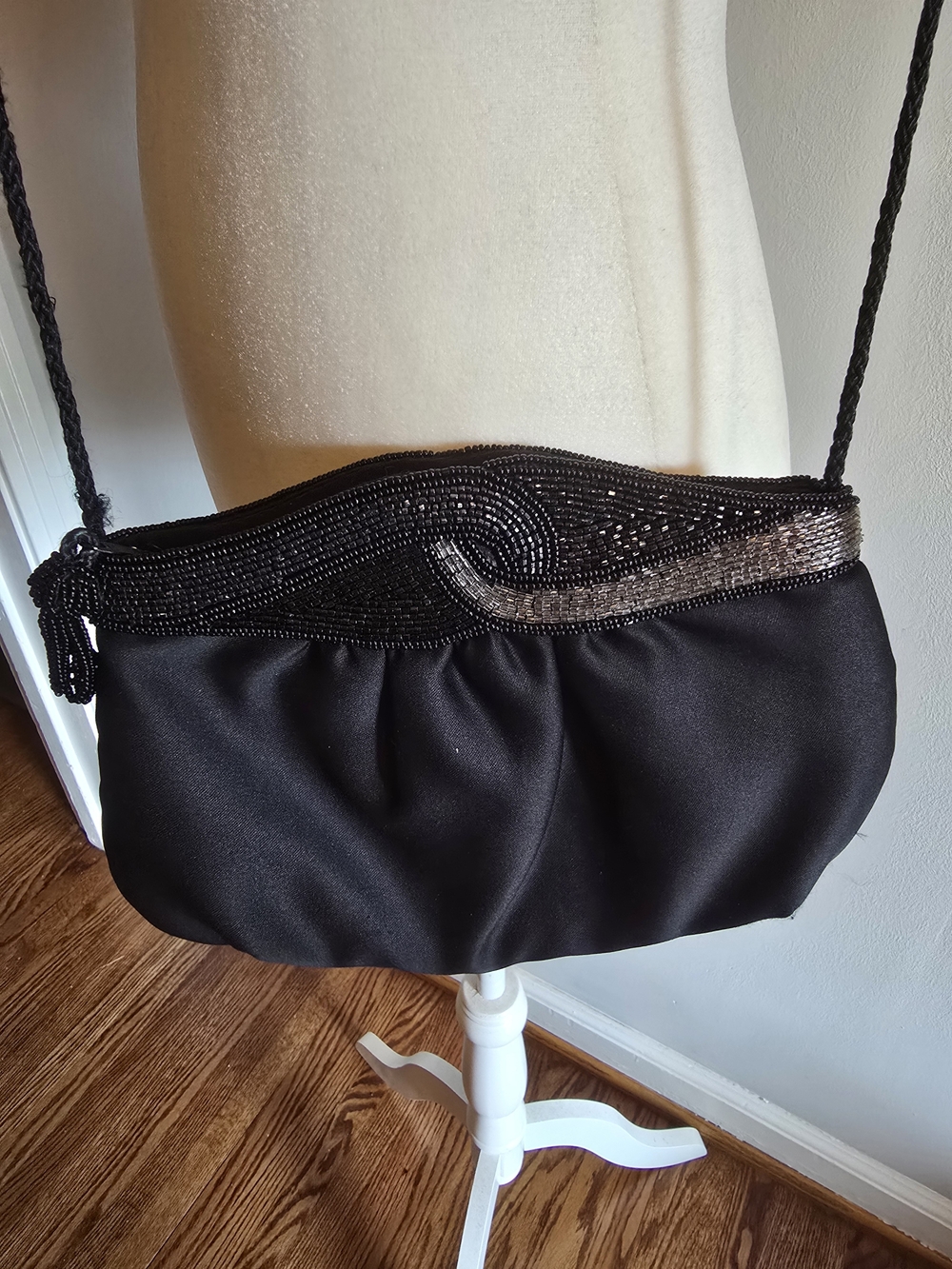 Vintage Black Beaded Evening Shoulder Bag
